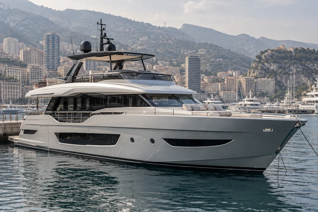 Yacht moderne dans un port près de Monaco