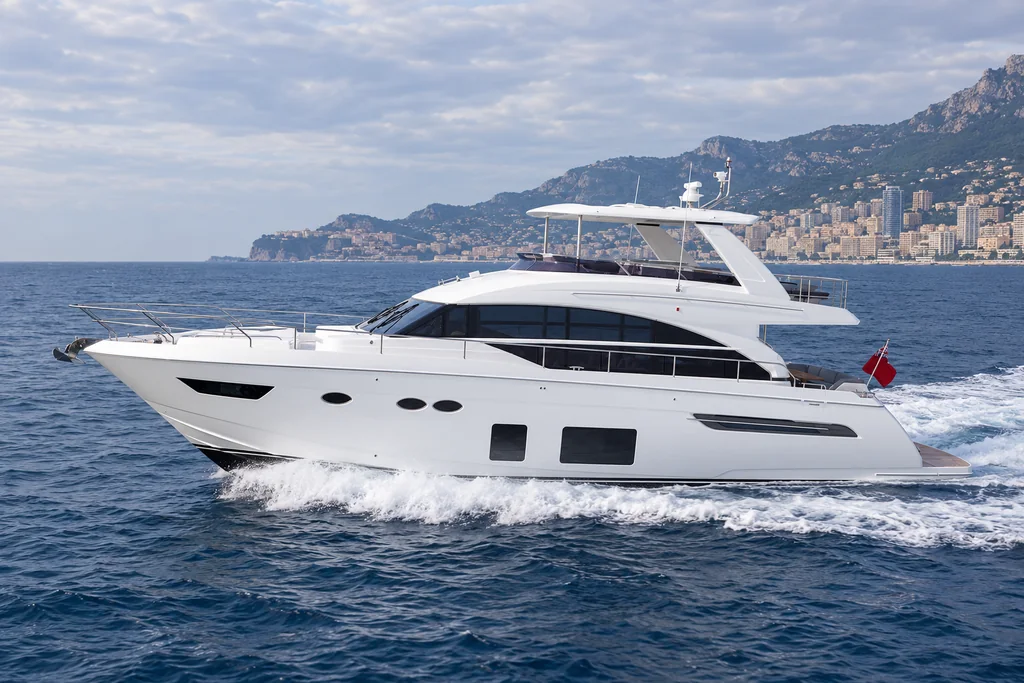Princess 68 Flybridge yacht on the Monaco coast