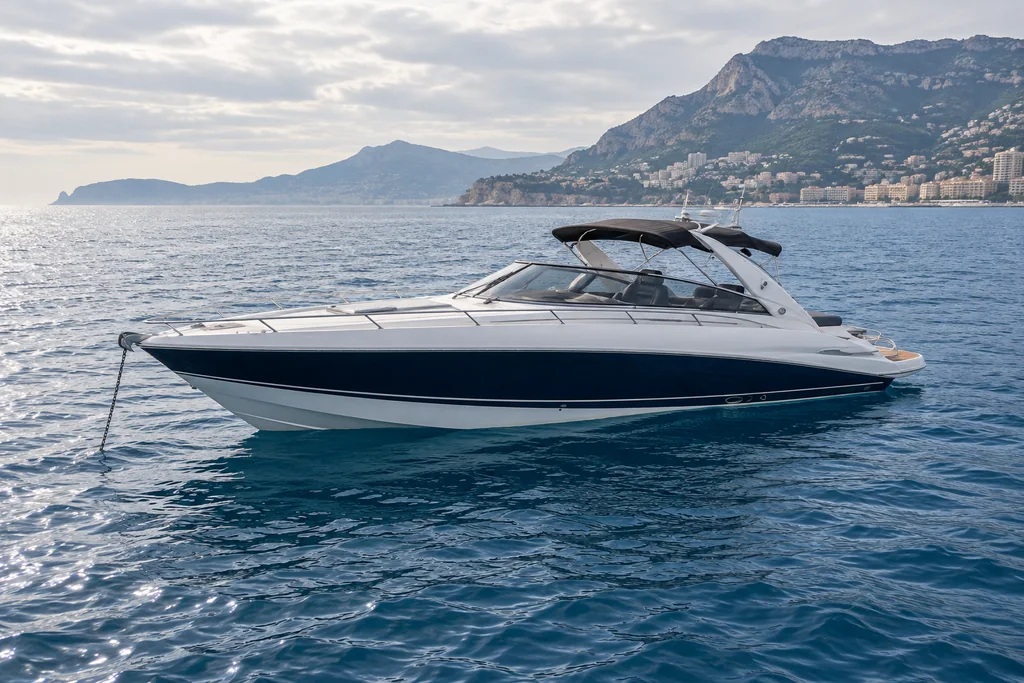 Illustrative Sunseeker Superhawk 43 on the Monaco coast